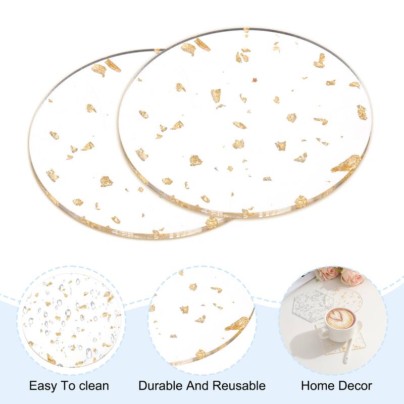 2pcs Foil Acrylic Drinks Coaster Round Table Coaster Decor