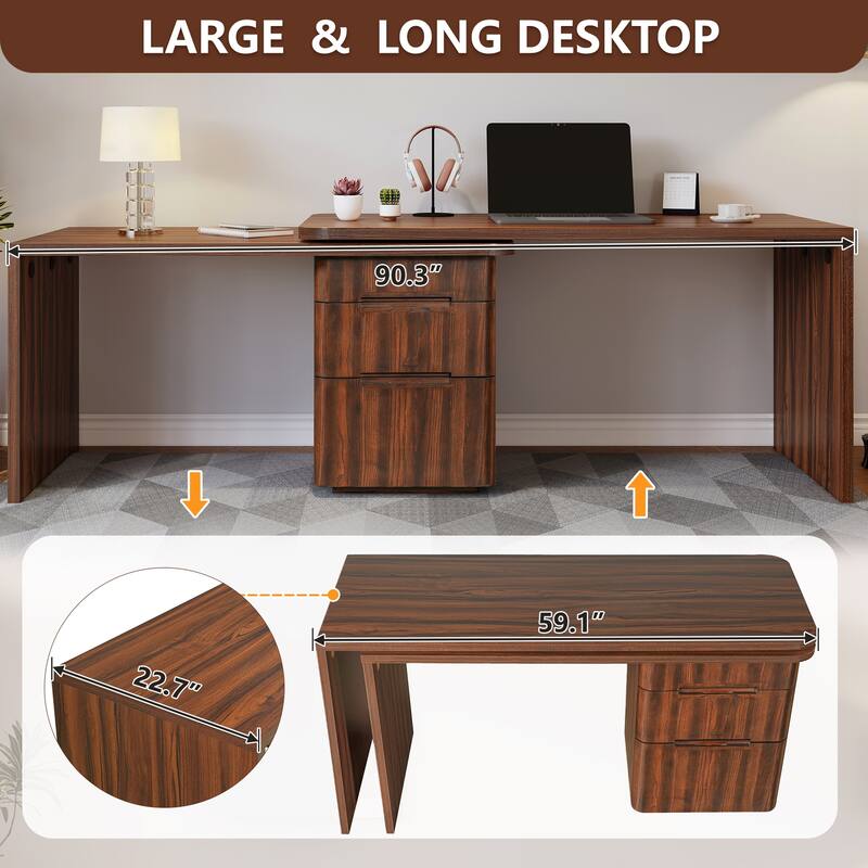 Merax 360 Modern L-Shape Rotating Desk with 3 Drawers and Space-Saving Convertible Workstation