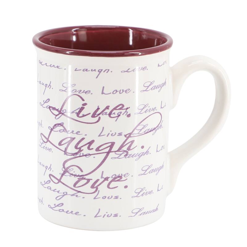 Gibson Home Inspirational Words Live, Laugh, Love 4 Piece 16 Ounce Stoneware Mug Set in Purple