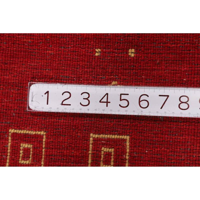 Red Gabbeh Oriental Area Rug Hand-Knotted Modern Wool Carpet - 5'7"x 7'9"
