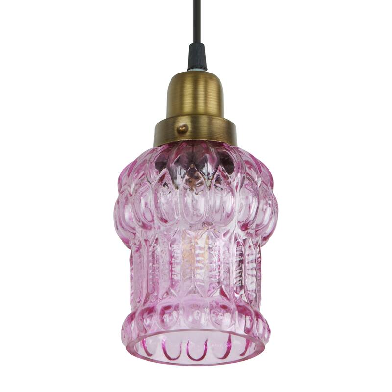 Baptiste River of Goods Purple/Yellow/Green and Gold Glass and Metal 4.5-Inch Pendant Light with Adjustable Hanging Cord
