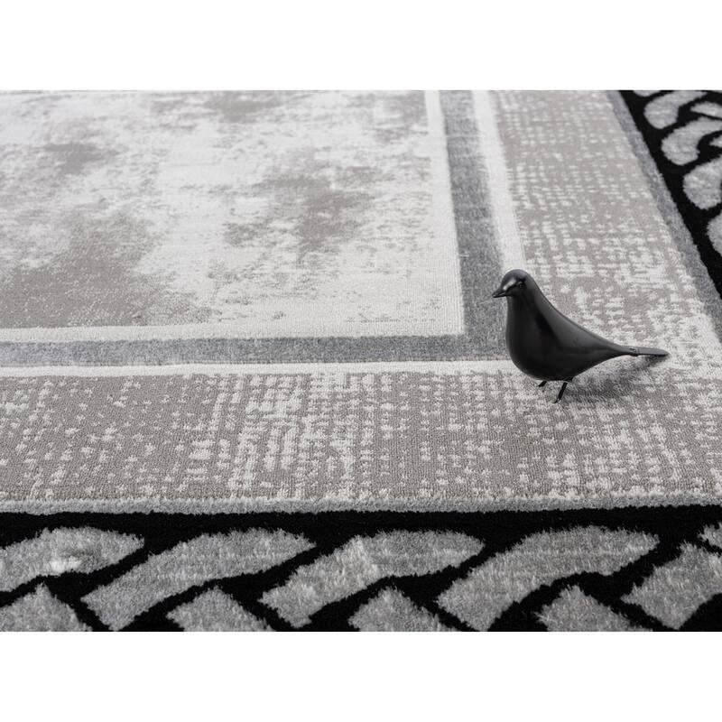 Ksamil Collection Dark Grey/Black Abstract Border Area Rug