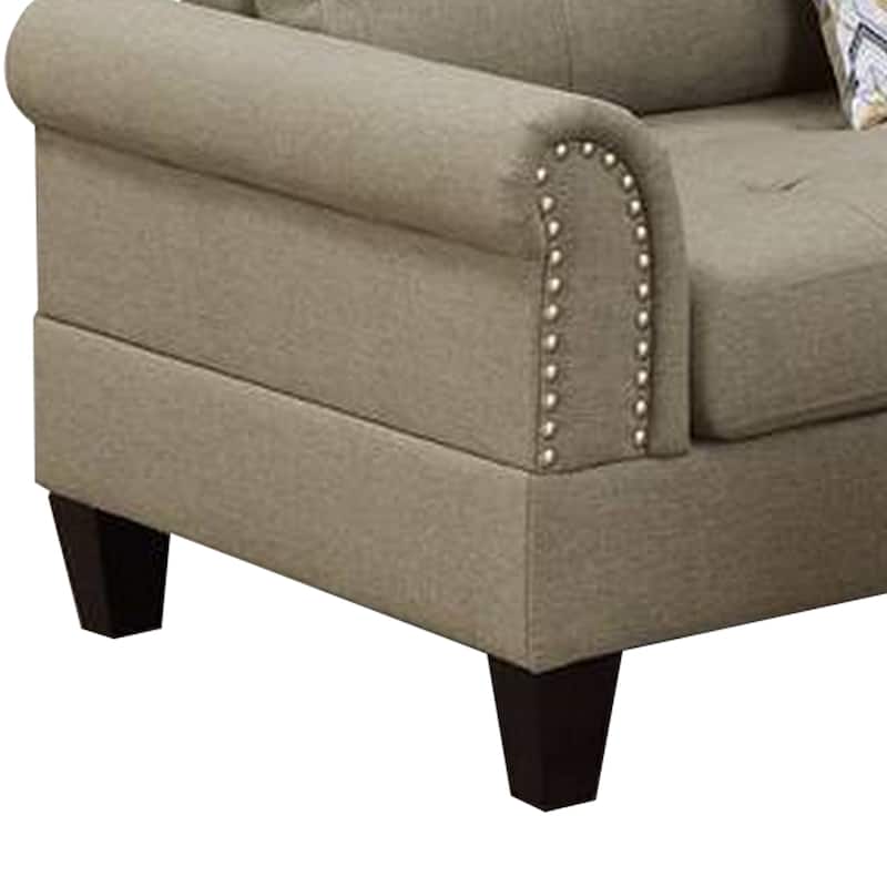 3 Piece Sectional Sofa with Ottoman and Tufted Details, Beige