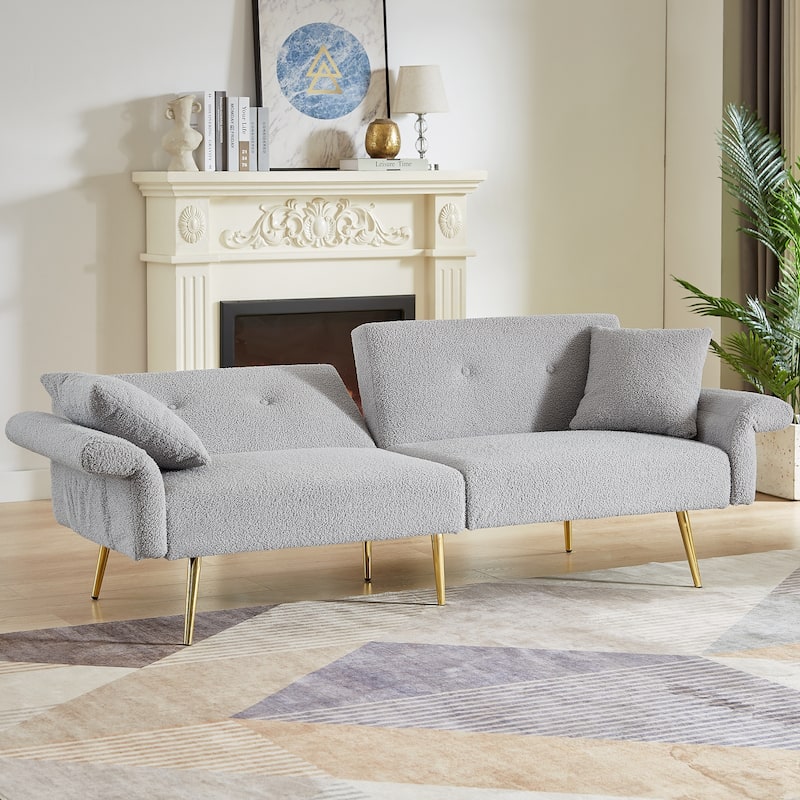 Upholstered Accent Loveseat Sofa With Side Pocket,Folding Sleeper Sofa Bed With Foldable Armrest