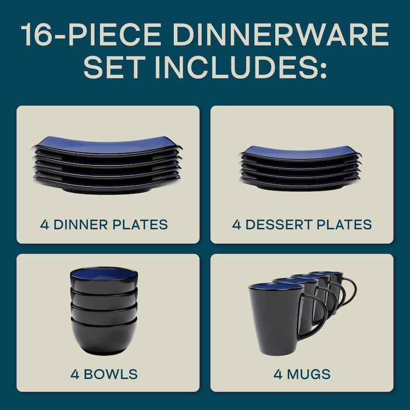Gibson Soho Lounge 16 Piece Square Dinnerware Set