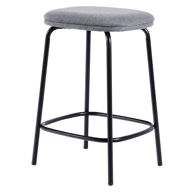 Modern Simple Counter Stool with Upholstered Seat, Set of 2 - Grey