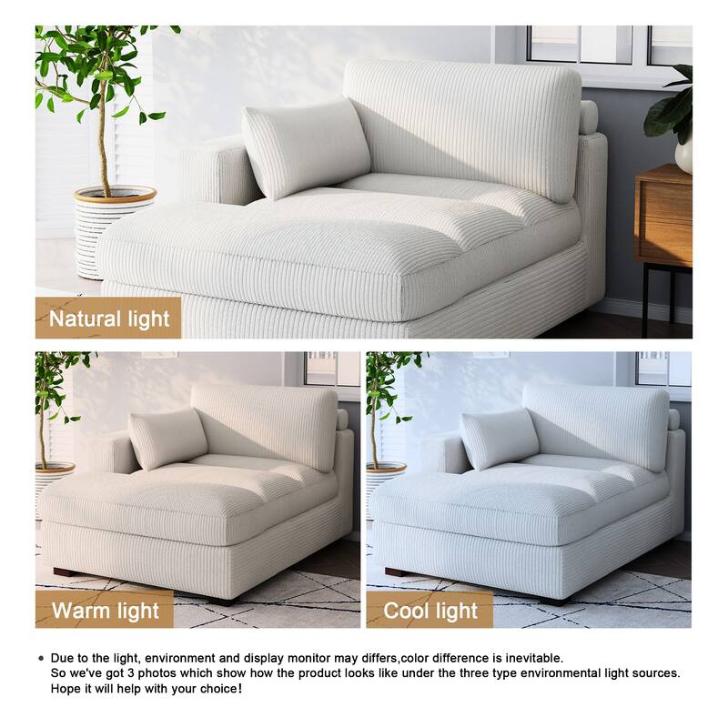 Oversize Corduroy Chaise Lounge Modular Sectional Sofa with Pillow