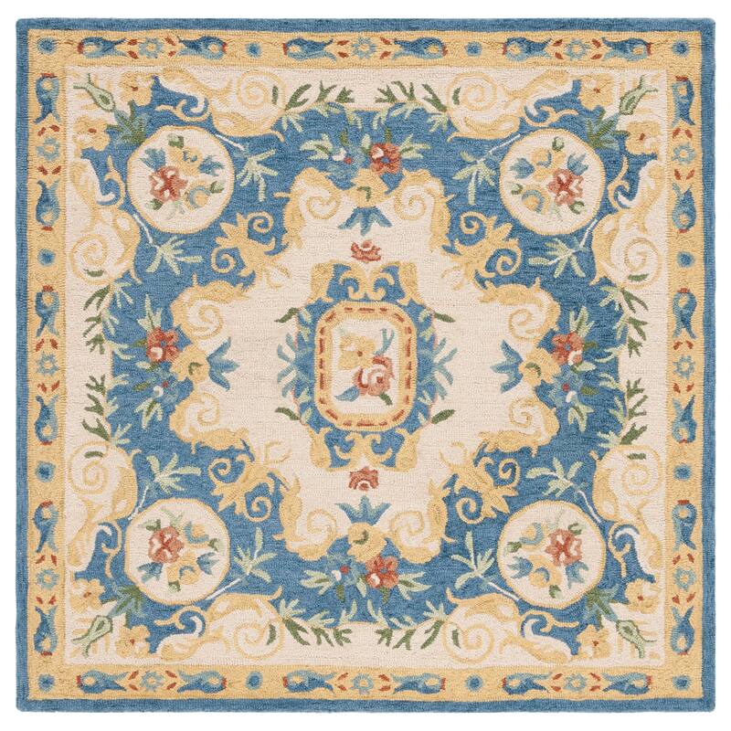 SAFAVIEH Handmade Micro-Loop Cheong Wool Rug - 5' Square - Cream/Blue