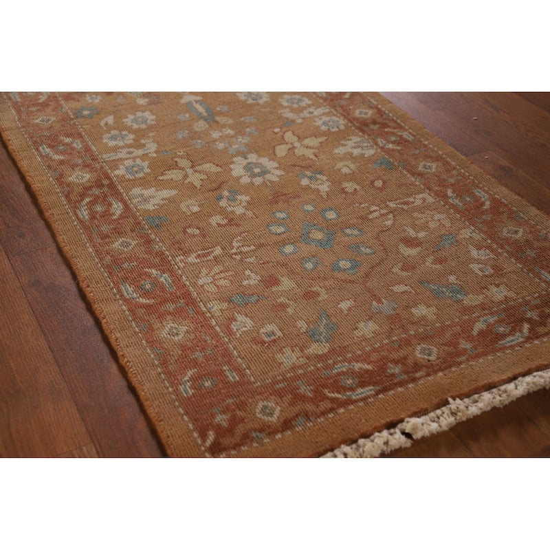 Hand Knotted Oriental 100% Wool Carpet Transitional Floral Brown Oushak Area Rug - 4' 0'' X 2' 1''