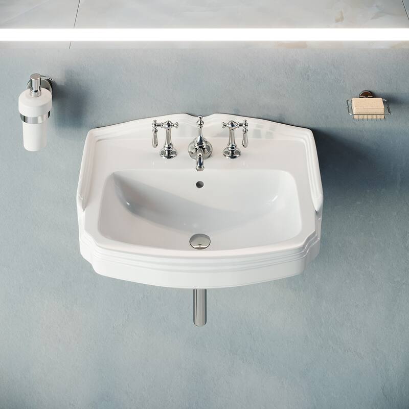 Portsmouth White Ceramic Corner Wall Mounted Sink 22" Floating Vessel Sink with Overflow (Faucet Not Included) Renovators Supply