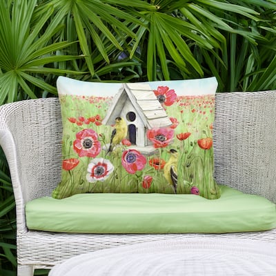 Magnolia Casual Outdoor Pillow Yellow Birds and Poppy Field 19x24