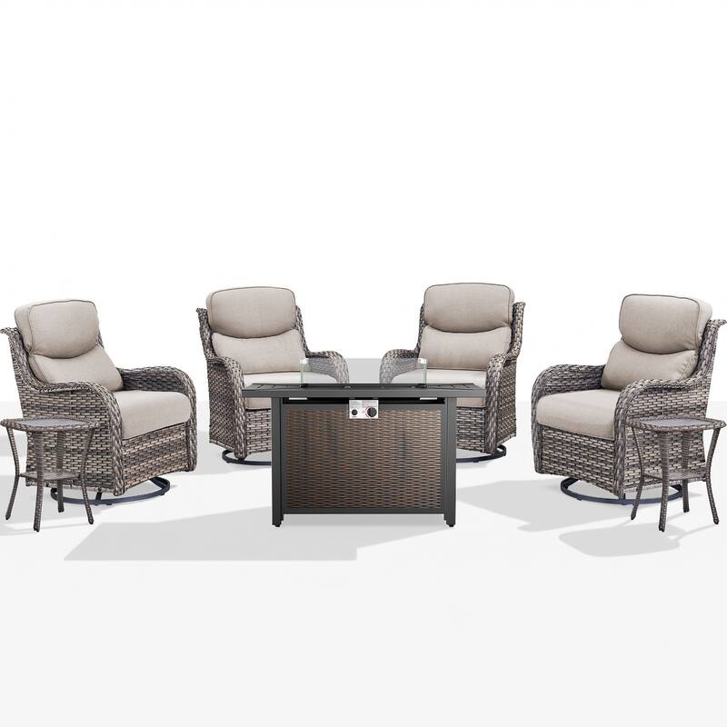 Pocassy 43" Fire Pit Table with Outdoor Swivel Chair Set