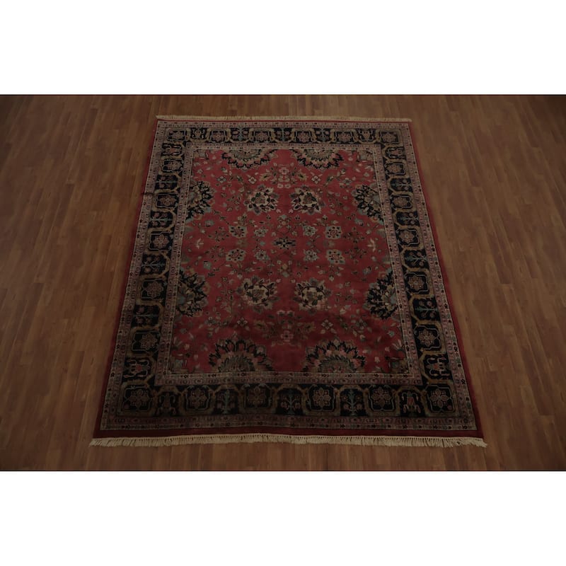 Hand Knotted Oriental 100% Wool Carpet Traditional All-Over Pink Sarouk Area Rug - 9' 9'' X 8' 0''
