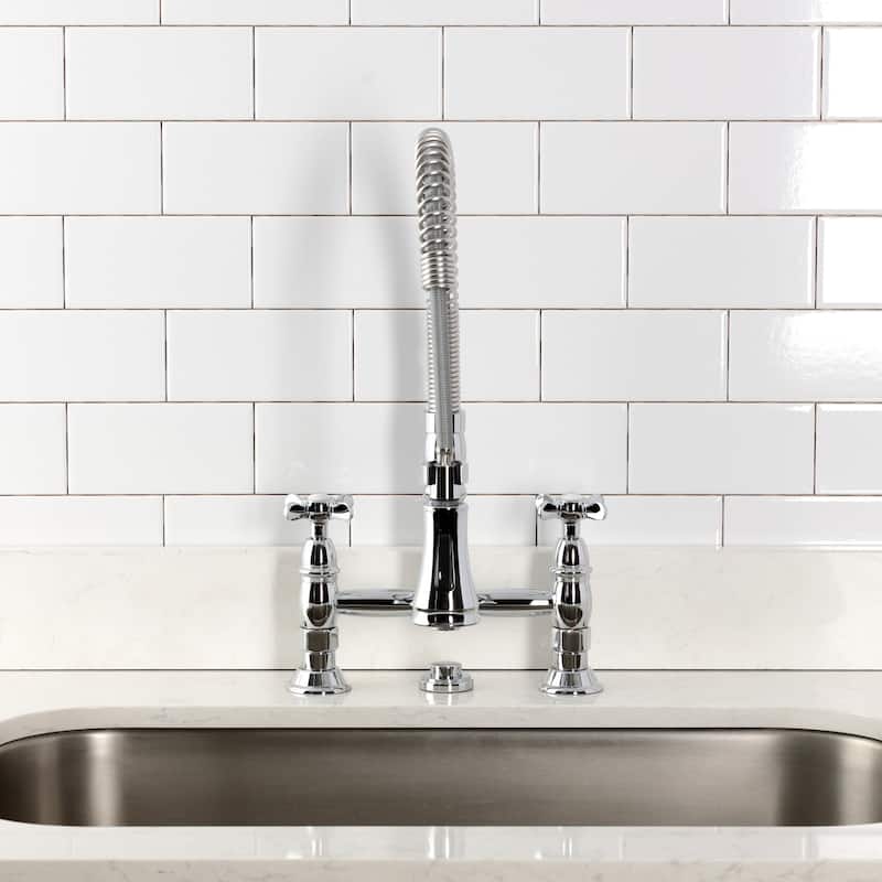 Kingston Brass Essex Double-Handle Wall-Mount Pre-Rinse Bridge Kitchen Faucet