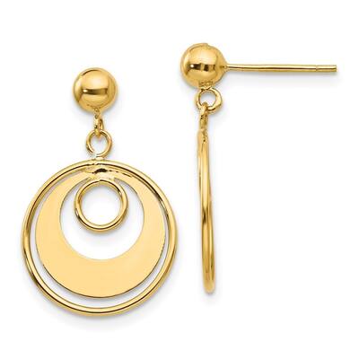 Diamond2Deal 14k Yellow Gold Circle Post Dangle Earrings (L-19mm, W-12mm)
