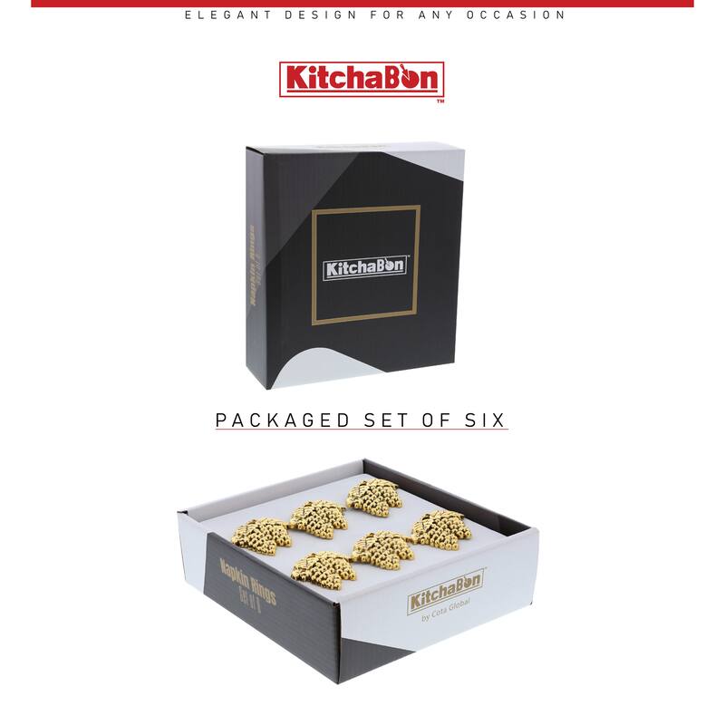 KitchaBon Grapes Gold Napkin Rings for Table Decor - Set of 6 - 2.4 x 2 x 1.65 inches