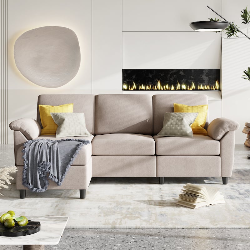 Futzca ​Sectional Sofa Couch, 3 Seat L Shaped Sofa with Removable Pillows - Khaki
