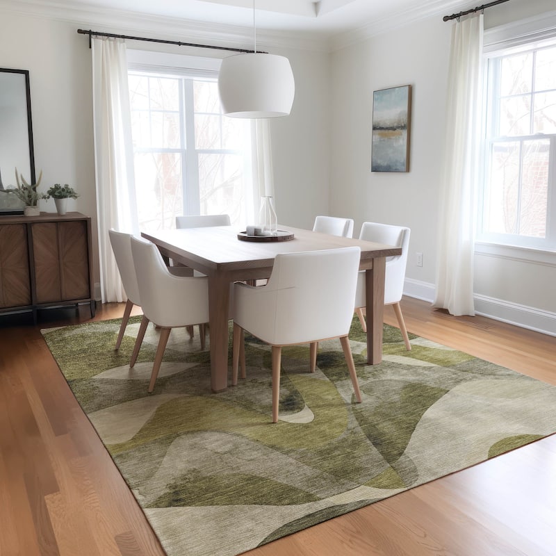 Machine Washable Indoor/ Outdoor Modern Chantille Rug - Olive - 3' x 5'