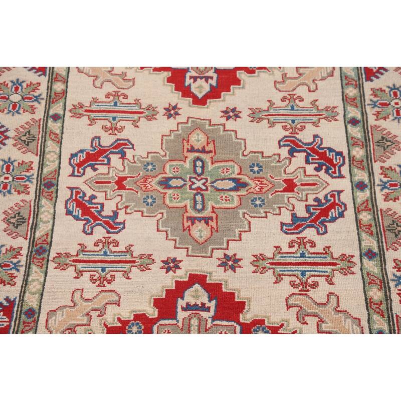 Geometric Kazak Oriental Accent Rug Hand-Knotted Wool Carpet - 3'11" x 5'11"