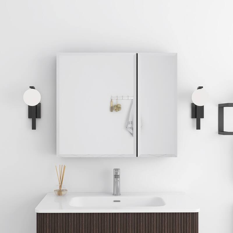 Rectangular Aluminum Medicine Cabinet with Mirror - 30" x 26" - Matte Black