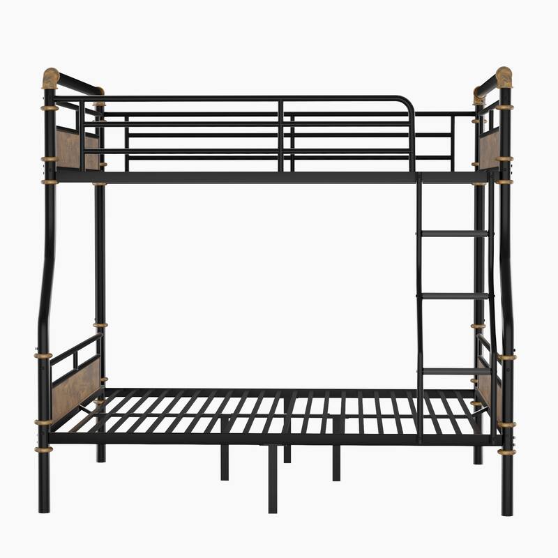 Full XL Over Queen Metal Bunk Bed with Safety Guard Rails, Industrial Design, Black