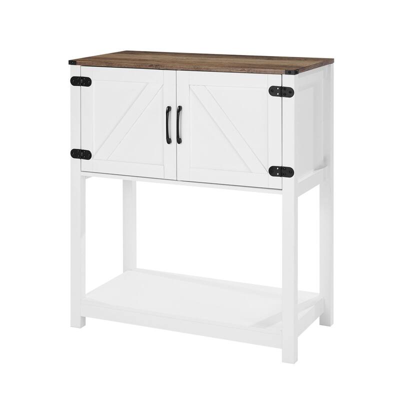3-Tier White Bar Cabinet with Magnet Doors and Bottom Open Storage Shelves Ideal for Coffee Machine or Toaster