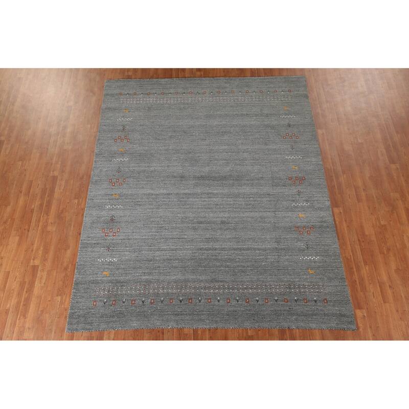 Silver Gray Gabbeh Living Room Area Rug Hand-Knotted Wool Carpet - 8'0"x 9'11"