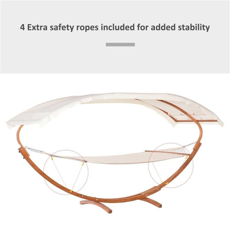 Wood Hammock with Stand and Sun Canopy for Outdoor Relaxation with Waterproof Larch Frame and Breathable Cotton Bed