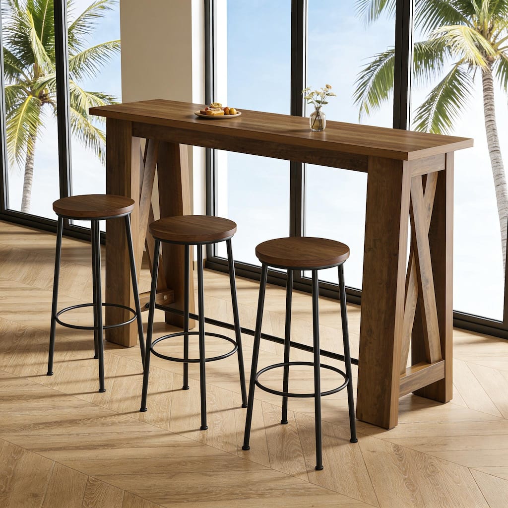 63" Bar Table, Counter Height Pub Table, Rectangular High Top Kitchen Dining Tables for Dining Room, Living Room, Bistro