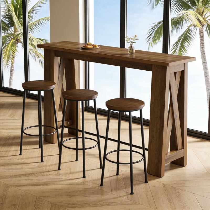 Console Table with Metal Footrest, 63" Counter Height Entryway Table, Narrow Kitchen Dining Table