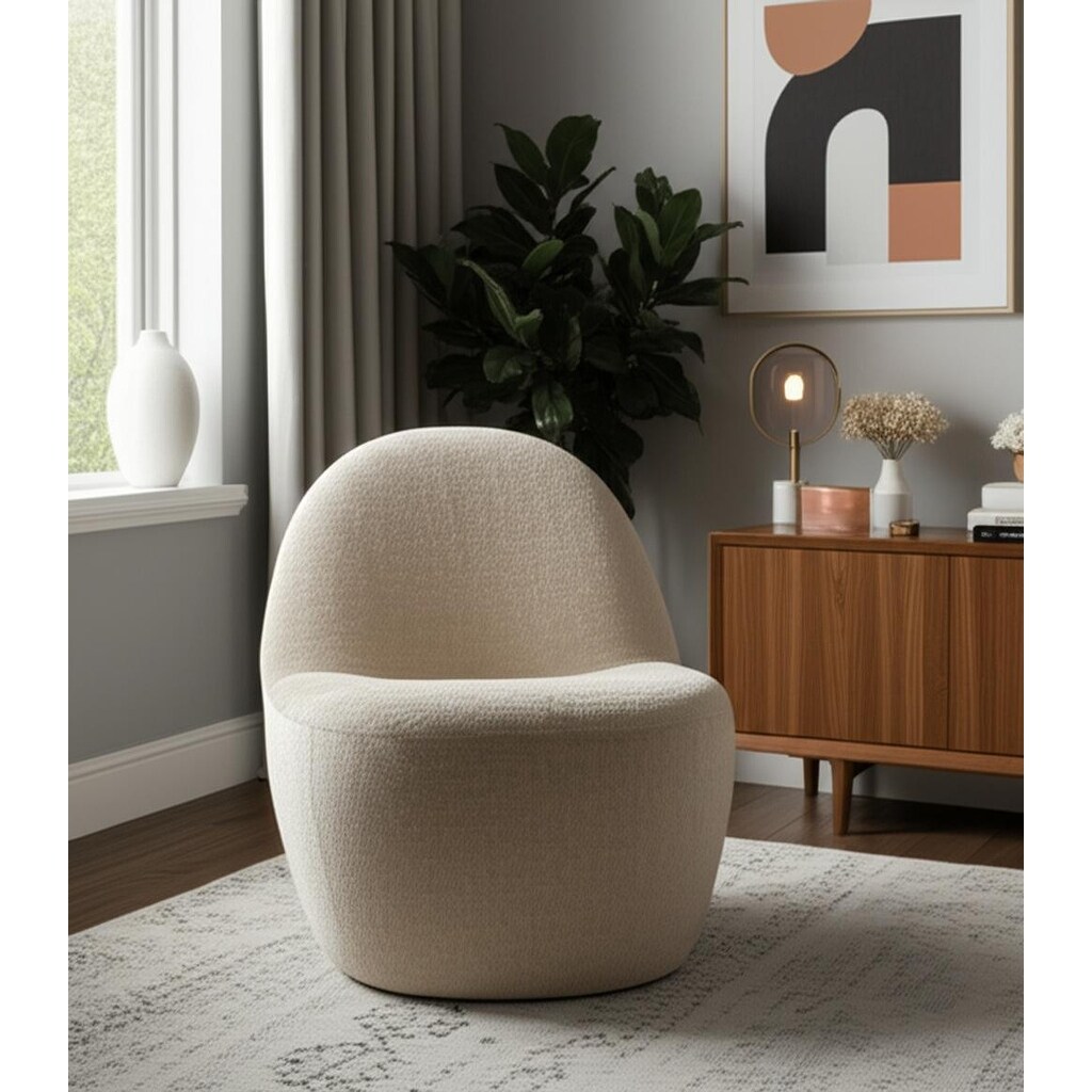 HomeRoots 33" Beige Chenille Slipper Chair - 32.68 in. x 31.50 in. x 26.38 in.