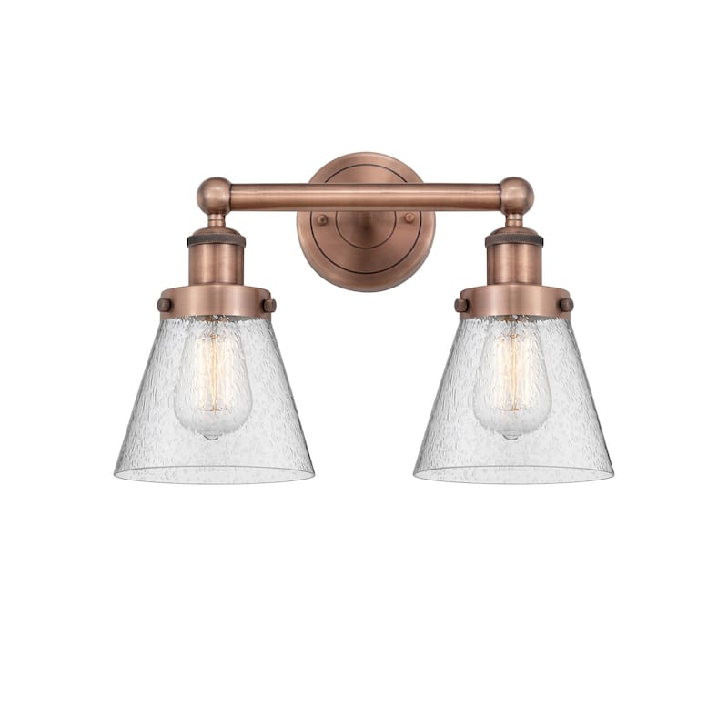 Innovations Lighting 616-2W-10-16 Cone Vanity Cone 2 Light 16" Wide - Antique Copper / Seedy