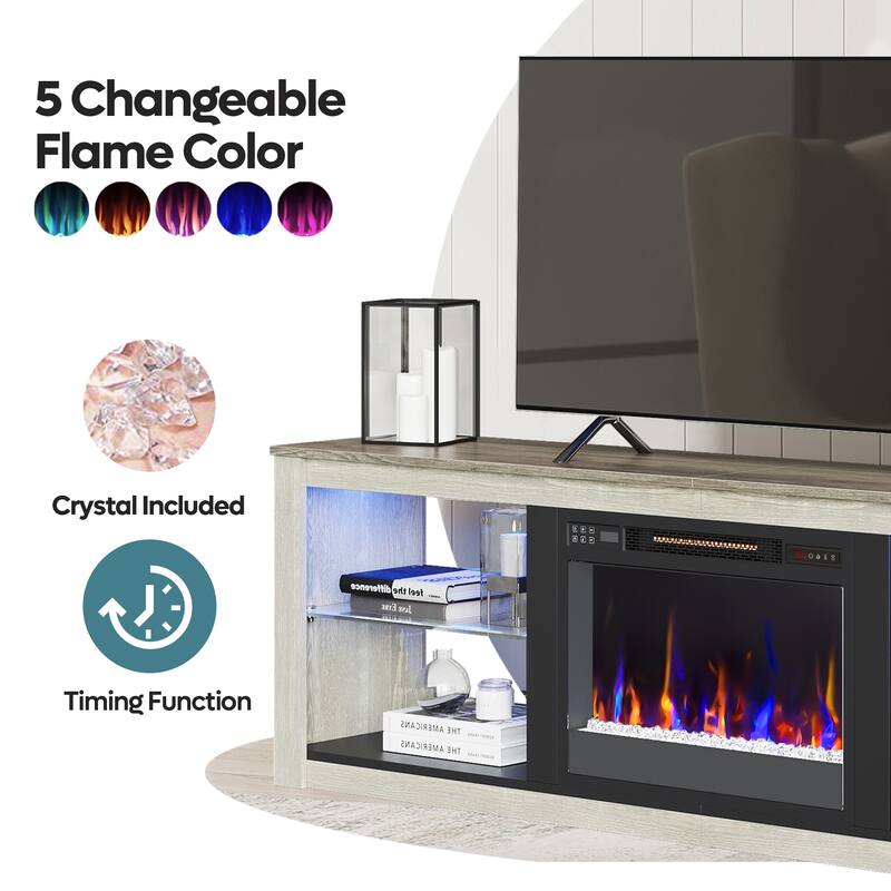 TV Stand for TVs up to 75" with Fireplace, LED Entertainment Center - 71 inch