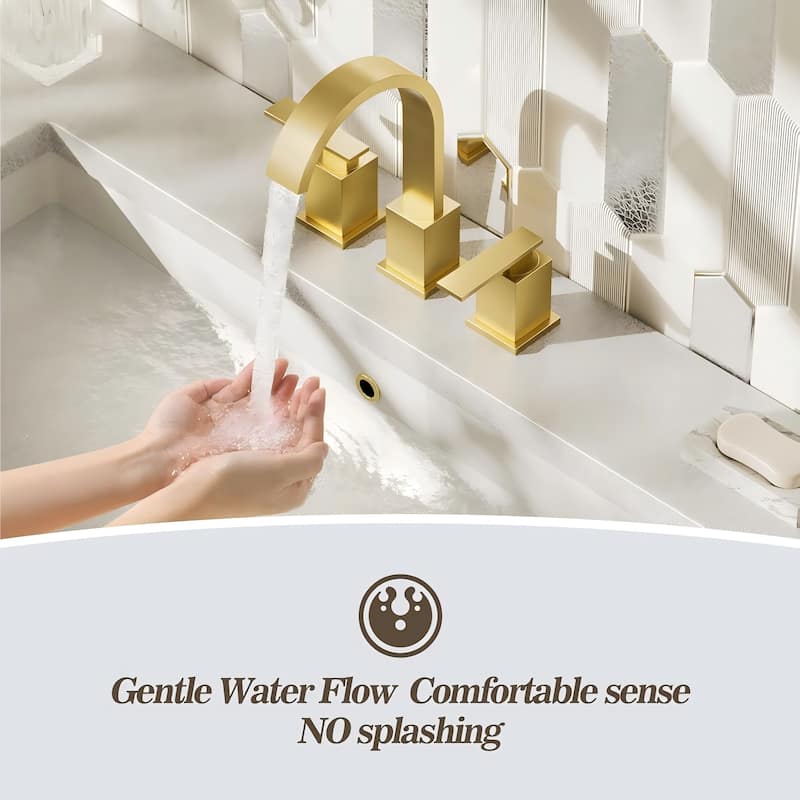 YASINU Bathroom Widespread Faucet, Waterfall Swivel Spout, Pop Up Drain