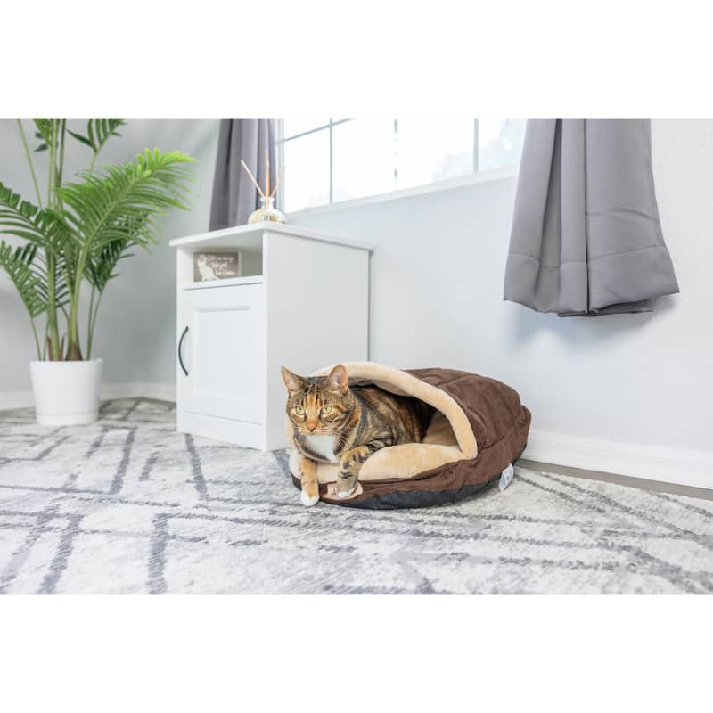 Slipper Shape Cat Bed For Indoor Cats and Dogs, Mocha/Beige - 22"L x 16"W x 12"H - Mocha/Beige