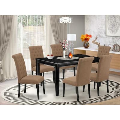 HomeStock 7-Piece Rectangle Black Finish Solid Wood Top Dining Table with 6 Parson Chairs with Lattice Back