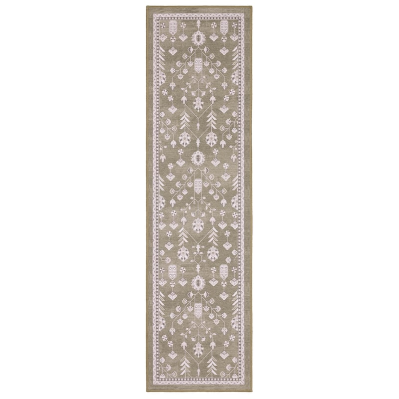 Addison Vintage Traditional Brown/ Ivory Printed Washable Flat Pile Rug - 2' x 7'