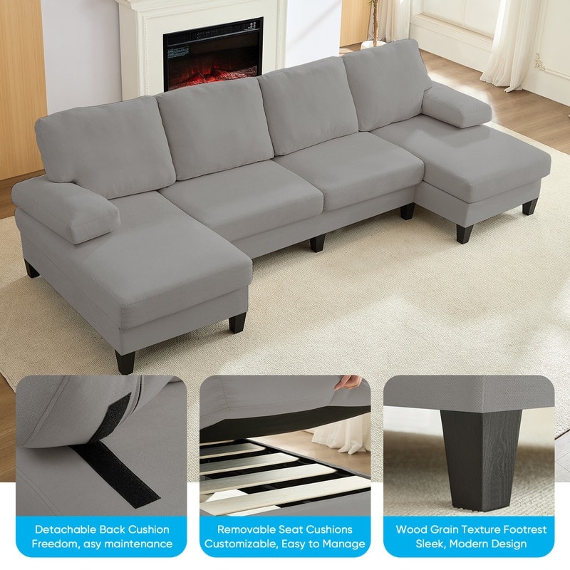 Mixoy W110"Velvet U-Shaped Sectional Sofa Couches,Upholstered 4-Seater Sofa with Double Chaises and Sleepable Armrest