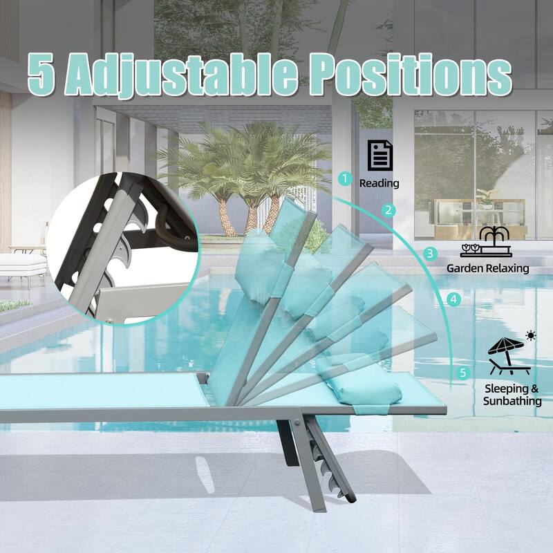 Modern 3-Piece Outdoor Chaise Lounge Set with Adjustable Headrests and Side Table for Poolside Beach Yard