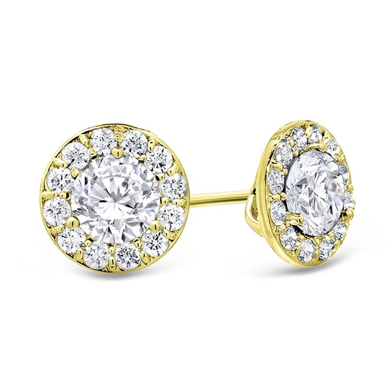 Auriya 14k Gold 2ctw Round Halo Diamond Stud Earrings (H-I, SI1-SI2) - Yellow