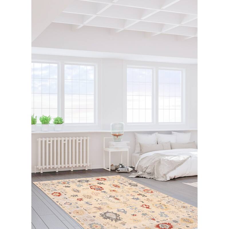 ECARPETGALLERY Hand-knotted Modern Oushak Ivory Wool Rug - 8'1 x 9'11