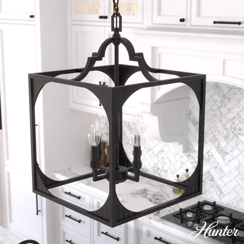 Hunter 15" Highland Hill 4-Light Pendant - Kitchen Island, Dining Room, Entry - Farmhouse, Rustic - Rustic Iron