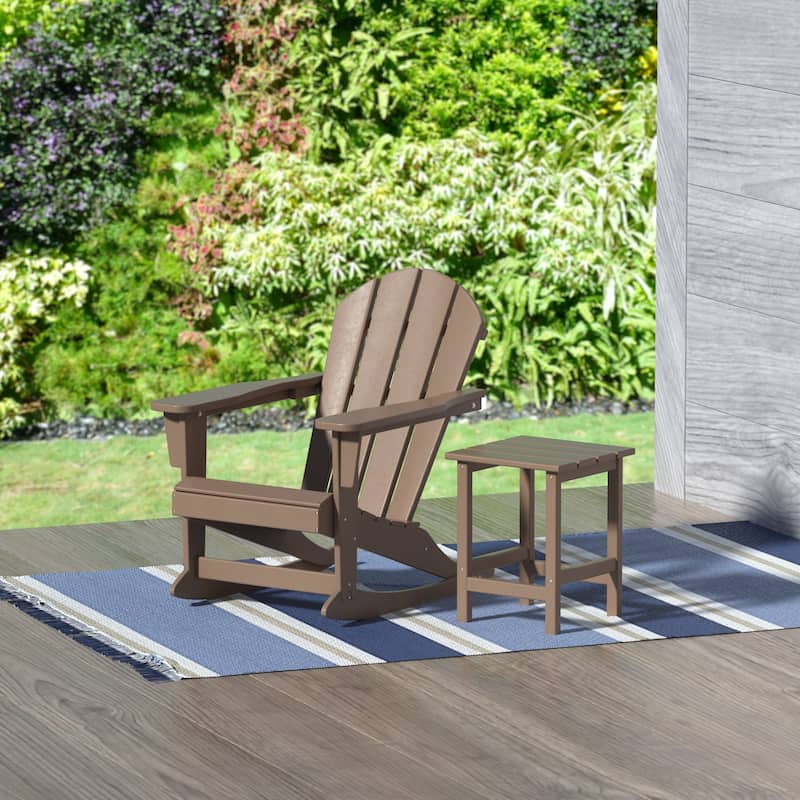 Polytrends Laguna Hdpe All Weather Outdoor Patio Rocking Chair With Side Table (2-Piece Set) - Weathered Wood