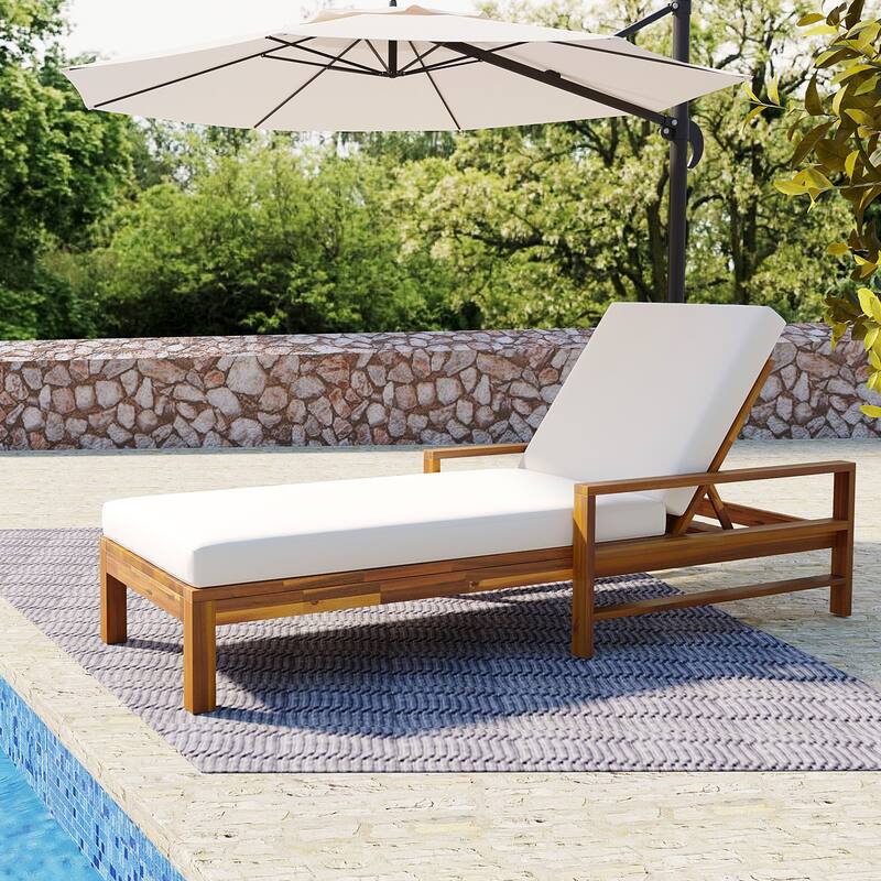 Outdoor Wood Lounge Chair with Adjustable Backrest for Gardens - Beige
