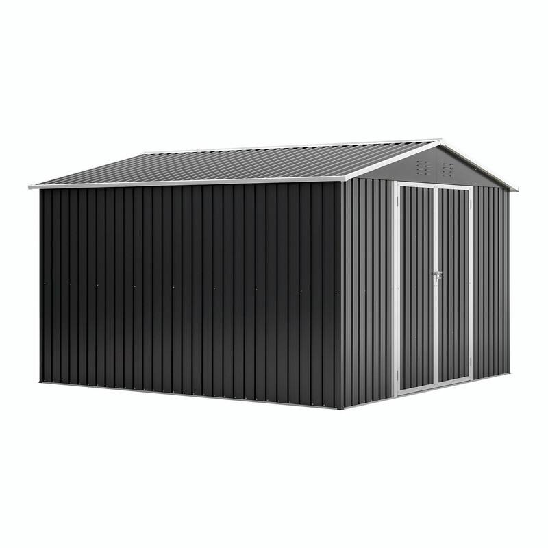10' x 10' Outdoor Metal Storage Shed, Heavy-Duty Frame with Lockable Double Doors, All-Weather Garden Tool Shed
