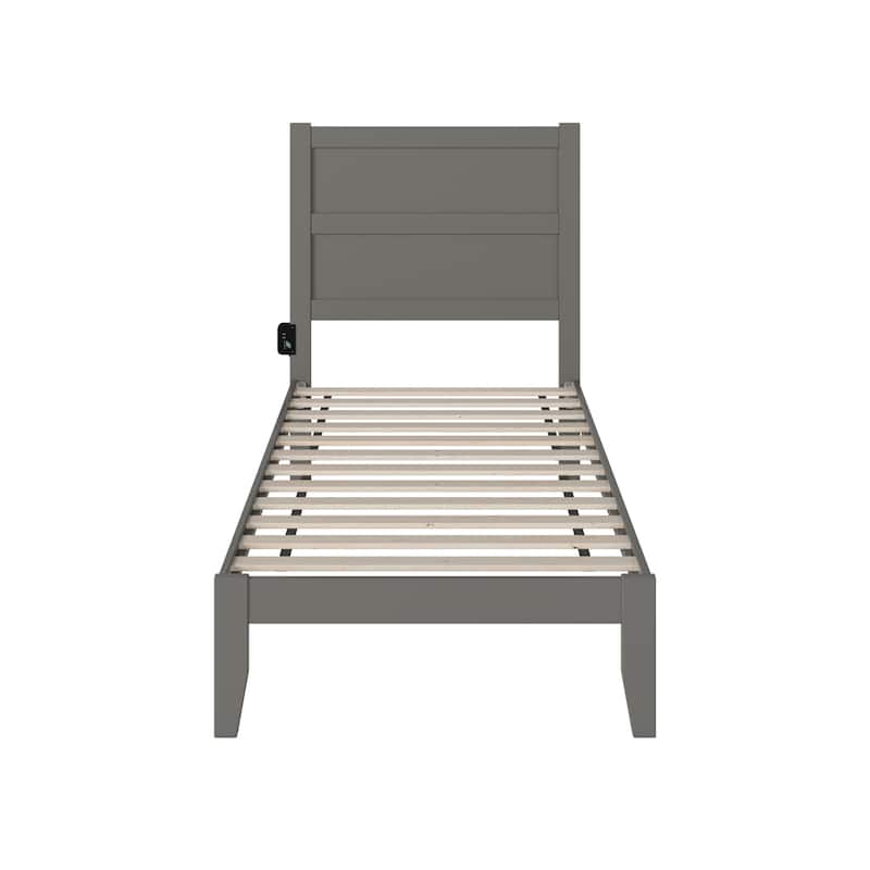 Twin Bed Grey Southwestern Style Platform Bed Modern Wood Panel Bedroom Furniture