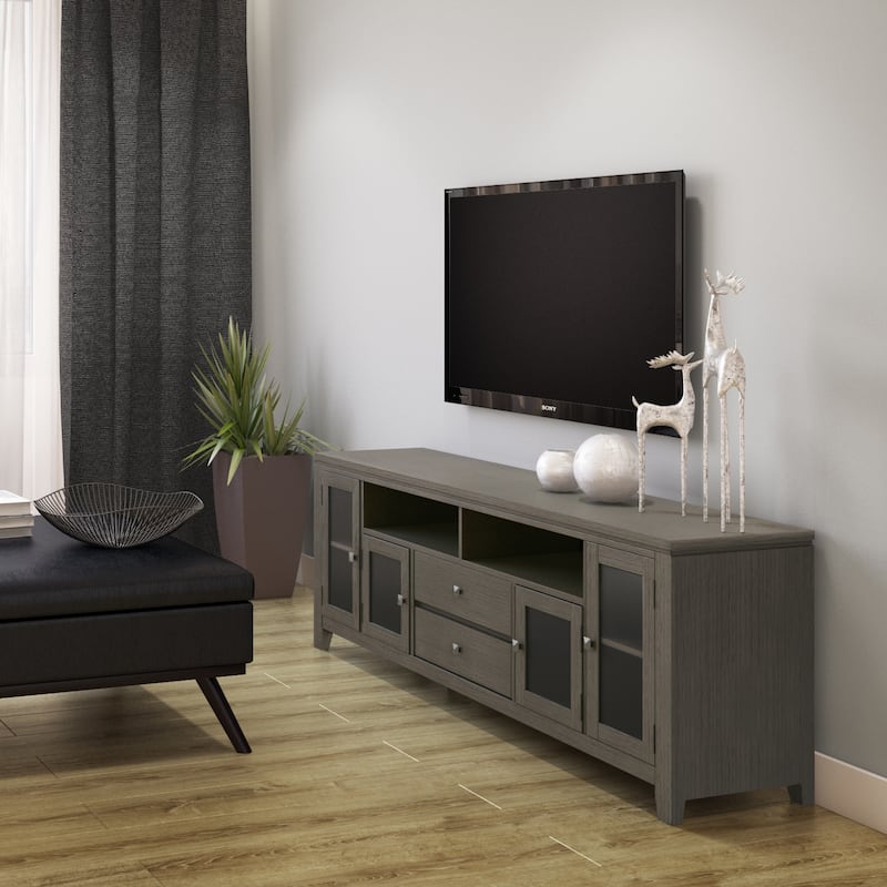 WYNDENHALL Essex SOLID WOOD 72 inch Wide Contemporary TV Media Stand For TVs up to 80 inches - Farmhouse Grey