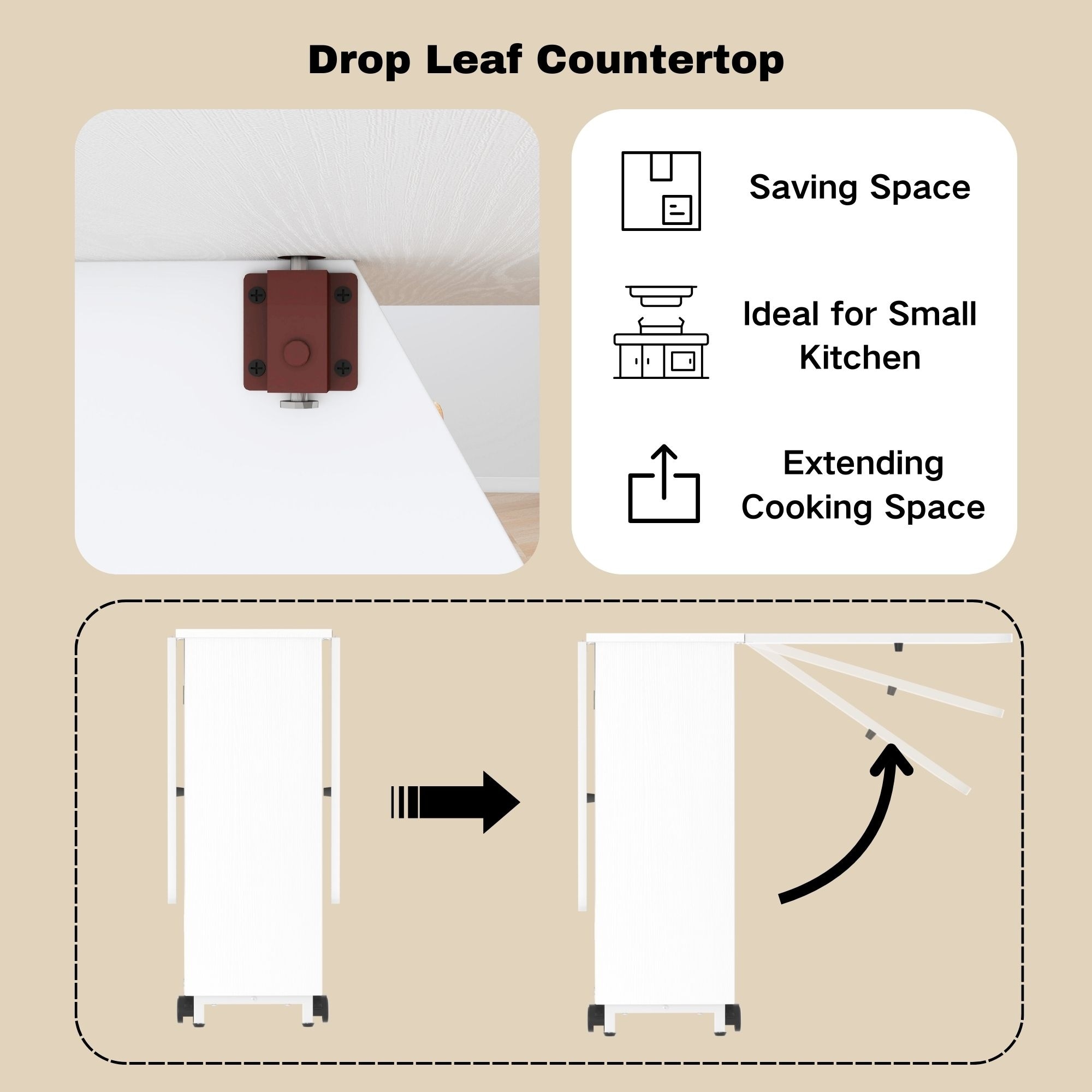 Modern Farmhouse Foldable Dining Table with Storage Cabinet