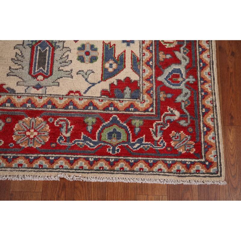 Geometric Kazak Area Rug Hand-Knotted Traditional Wool Carpet - 4'11" x 6'8"