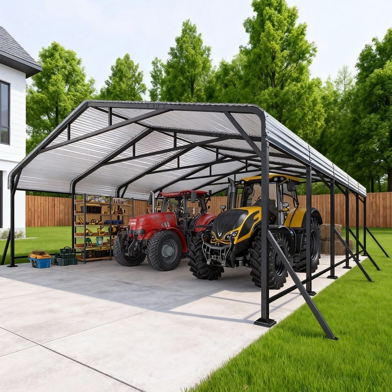 Heavy Duty Metal Carport with Extra Support Poles, UV & Waterproof Car Canopy for Outdoor Vehicle Shelter